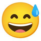 Широко усмихнато лице с пот на челото - Noto Color Emoji