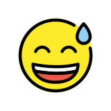 Широко усмихнато лице с пот на челото - OpenMoji