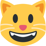 Усмихнато котешко лице с отворена уста - Twitter / X
